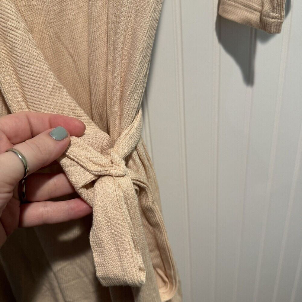 Caden Lane Waffle Bamboo Knit Maternity Robe Oatmeal One Size - Picture 5 of 8